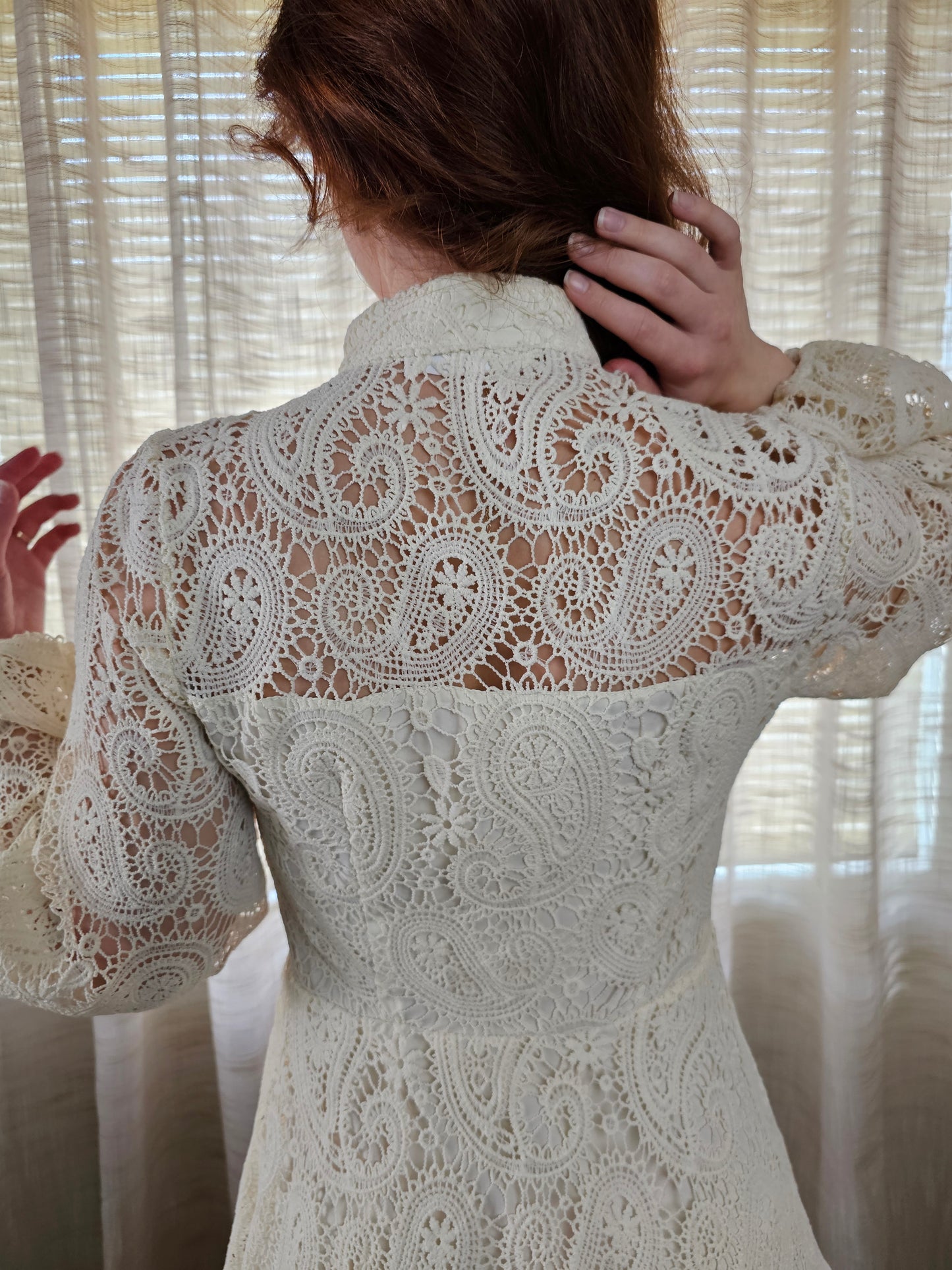 The Eleanor Paisley Laced Button Up Mini Dress-Vanilla Cream