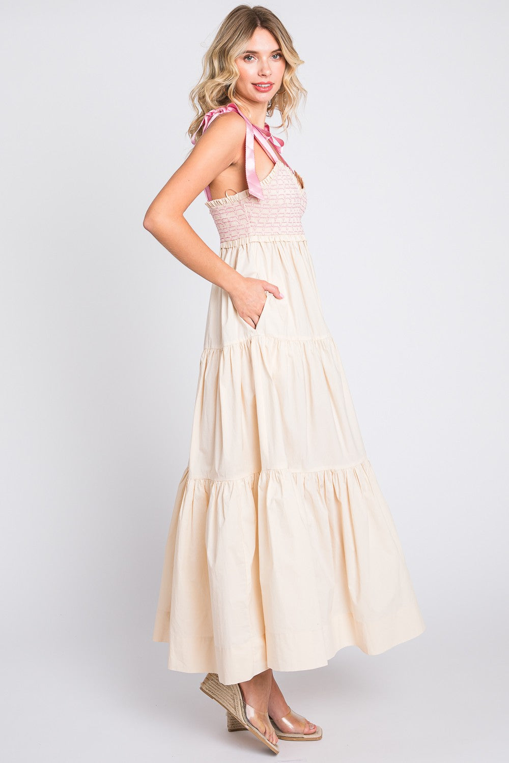 The Arabella Bow Tie Maxi Dress-ButterCream